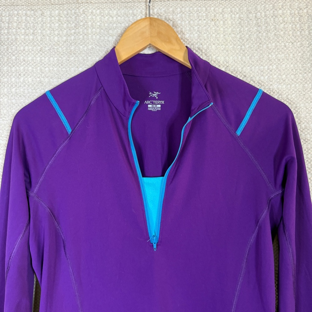 ARC’TERYX purple and blue quarter zip pullover base layer top MEDIUM - Picture 2 of 7